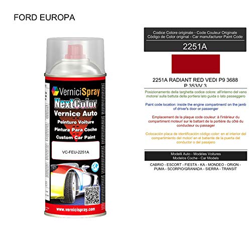 Spray Pintura Coche 2251A RADIANT RED VEDI P9 3688 P.353/V.3 - Aerosol pintura para reparar carrocería 400 ml producido por VerniciSpray