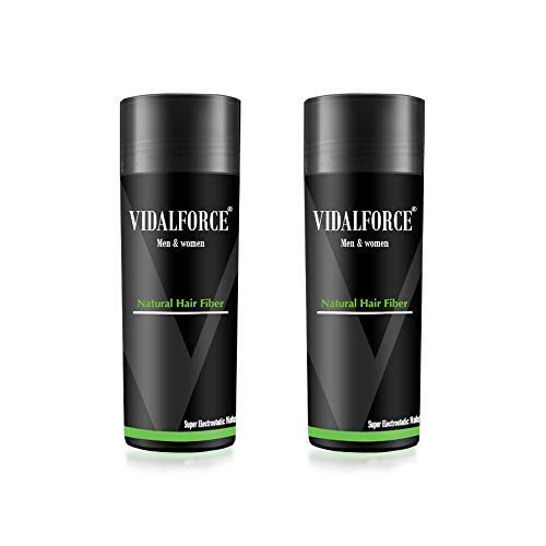 VidalForce, | Fibras capilares 100% de origen Vegetal | Polvos pelo hombre y mujer - Fibra capilar Negro (Pack 2 x 27,5g = 55 gr)