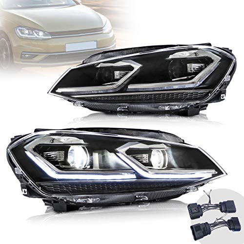 VLAND Faros delanteros para Golf 7 MK7 VII 2013-2017 con indicador secuencial, LED DRL Tech, Rayas Plateadas