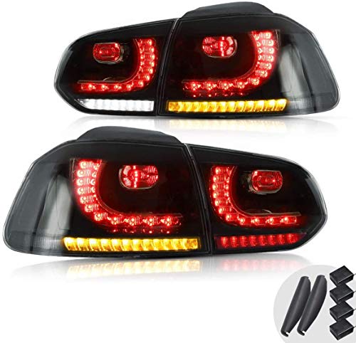 VLAND faros traseros LED para Golf 6 2009-2013, luz trasera de freno, luz de marcha atrás, luz trasera DRL, luces traseras de coche, 1 par (Humo completo)