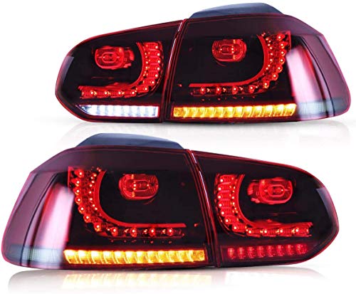 VLAND faros traseros LED para Golf 6 2009-2013, luz trasera de freno, luz de marcha atrás, luz trasera DRL, luces traseras de coche, 1 par (Rojo y humo)