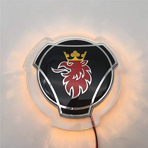 1 PC para Scania Griffin Badge 80mm ABS Logotipo de la camioneta Frontal Frontal Insignia de la parrilla con luz led naranja iluminar emblema (black silver)