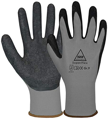 10 pares de guantes de trabajo Superflex, guantes de protección para el trabajo, EN 388/420, gris/negro, 06/XS