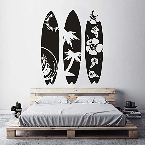 3 tablas de surf playa sol ola palmera flor patrón mar surf deportes etiqueta de la pared vinilo calcomanía niño dormitorio sala de estar club tienda de surf decoración del hogar mural