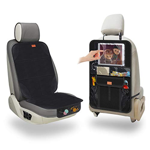Aemiao – Funda para asiento de coche y protector de respaldo para asiento trasero, impermeable, para niños, ajuste universal, gran compartimento para iPad de 12,9 pulgadas
