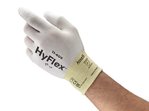 Ansell HyFlex 11-605 Guantes de Trabajo, Forro Elástico de Nylon, Destreza y Sensibilidad para Manipulaciones Delicadas, Protección Mecánica, Tamaño 10 (12 Pares)