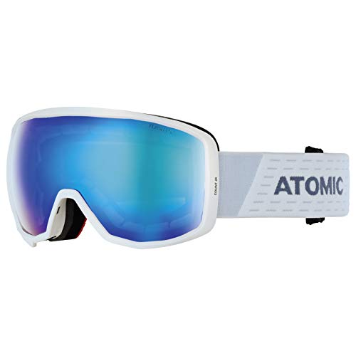 Atomic AN5105650 Gafas de esquí para niños, Montura júnior, Doble lente esférica, Compatible con gafas de vista, Count JR Spherical, Blanco-azul/Azul Flash