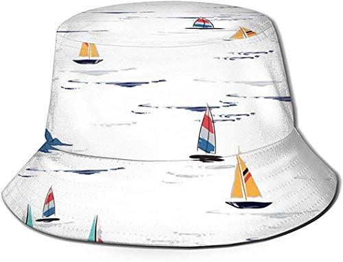 BONRI Sombrero de Cubo Unisex Sombrero de Pescador de Verano Acuarela Pez Koi Patrón sin Costuras Imprimir Gorras de Cubo de Viaje-Hermoso Colorido Wind Surf