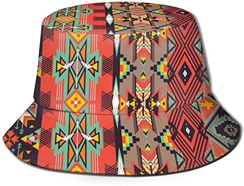 BONRI Sombreros de Cubo Transpirables con Parte Superior Plana Unisex Hermoso Colorido Wind Surf Sombrero de Cubo Sombrero de Pescador de Verano-Arte Azteca-Talla única