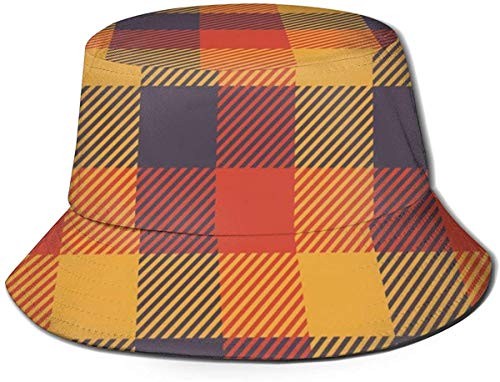 BONRI Sombreros de Cubo Transpirables con Parte Superior Plana Unisex Hermoso Colorido Wind Surf Sombrero de Cubo Sombrero de Pescador de Verano-Panel de Color de otoño Plaid-Talla única
