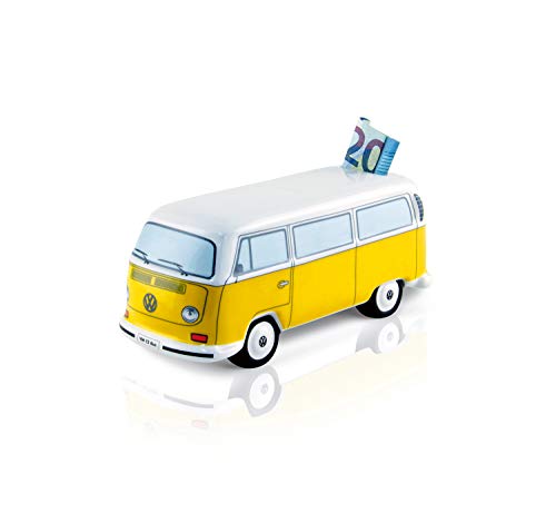 Brisa VW Collection - Volkswagen Furgoneta Hippie Bus T2 Van Hucha Vintage de Cerámica en Caja de Regalo, Caja de Dinero Reutilizable, Alcancía como Souvenir (Escala 1:22/Naranja/Blanco)