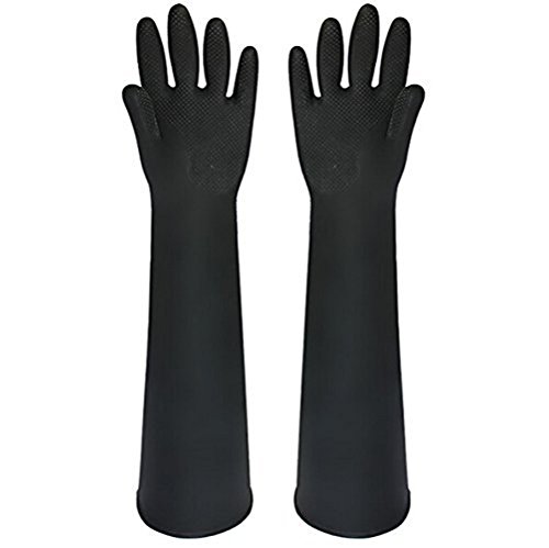 Buwico® 60 cm, guantes industriales de látex gruesos de color negro, guantes de limpieza industrial, impermeables, largos, resistentes al desgaste del ácido (1 par).