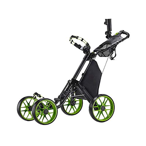 CaddyTek plegable Carrito de golf 4 ruedas con bolsa de almacenamiento -verde lima