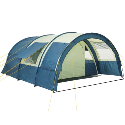 CampFeuer Tienda de Campaña Familiar Multi I 4 Personas I Columna de Agua de 5.000 mm I con Suelo y Pared Frontal Desplazable I Enorme Vestíbulo (Caqui y Azul)