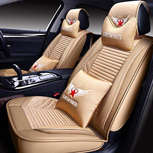 Car Seat Covers, 5 Asientos De Coche Universal Frente A La Ropa De Cuero Y La Espalda Ala Estrella De La Almohadilla Cuatro Estaciones Del Sistema Completo De Cinco Puntas Con La Almohada,Amarillo