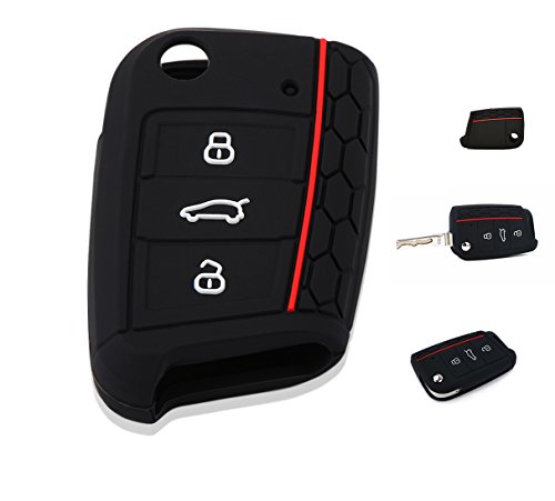 Carcasa Funda Silicona para Llave Volkswagen Golf 7 Tiguan Seat Skoda 3 Botones Case Protección Remoto Mando Coche MK7 Carcasa Funda Silicona para Llave Volkswagen Golf 7 Tiguan Seat Skoda 3 Botones Case Protección Remoto Mando Coche MK7