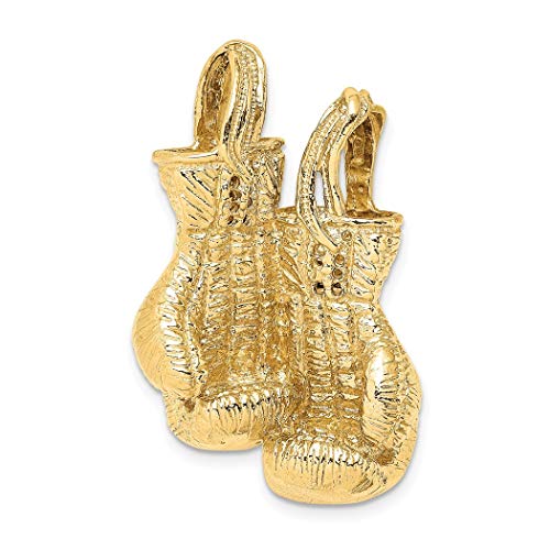 Collar con colgante de oro de 14 quilates 3D con doble guante de boxeo de alto pulido y texto para mujer