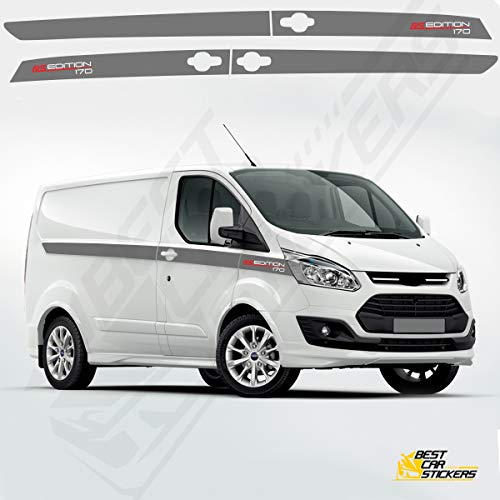 Compatible con Ford Transit SWB Custom Side Racing Stripes Graphics Stickers UK (gris brillante)