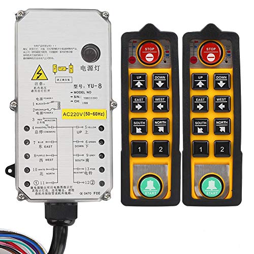 Control remoto de grúa, controlador de polipasto de elevación de canal industrial de 8 teclas Manija doble Resistente al aceite resistente al aceite ácido resistente al agua de tres pruebas (AC220V) Control remoto de grúa, controlador de polipasto de elevación de canal industrial de 8 teclas Manija doble Resistente al aceite resistente al aceite ácido resistente al agua de tres pruebas (AC220V)