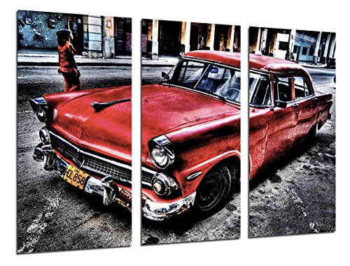 Cuadro Fotográfico Coche Clasico Rojo en Cuba, Vintage Tamaño total: 97 x 62 cm XXL