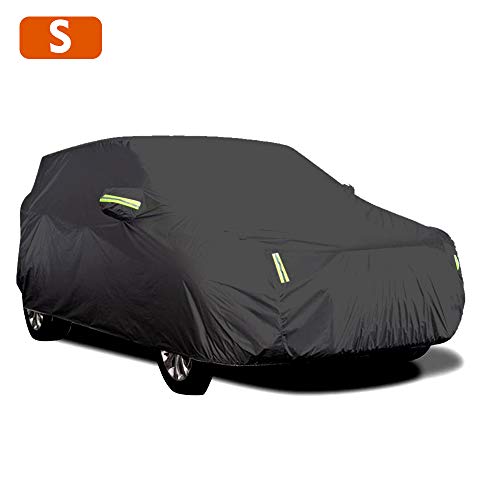 Cubierta de Coche Impermeable,KKmoon Funda Coche Exterior con 6 Tiras Rflectante,con Elastica Banda y Hebilla para Fijacion,Anti-UV Transpirable Resistente al Polvo Rasguno Nieve S(4.15 x 1.7 x 1.5M)