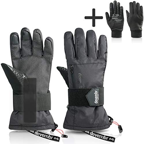 devembr Guantes Avanzados para Snowboard para Usuarios Frecuentes, Guantes para Esquiar Super Durables con Revestimiento Removible y Guarda de Muñecas, Material Kevlar Premium, Pantalla Táctil, S