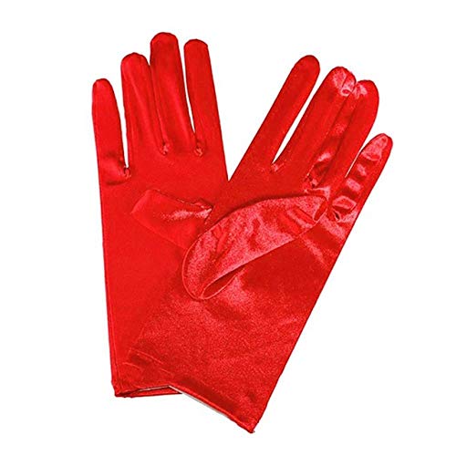 DIODIOR Guantes Girl Lady Satin Short Finger Wrist Gloves Smooth Evening Party Formal Prom Costume Stretch Gloves Red White Etiquette Glove, Rd