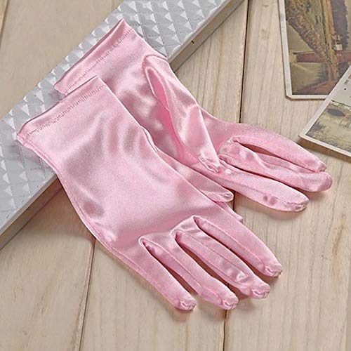 DIODIOR Guantes Girl Lady Satin Short Finger Wrist Gloves Smooth Evening Party Formal Prom Costume Stretch Gloves Red White Glove Glove, PK