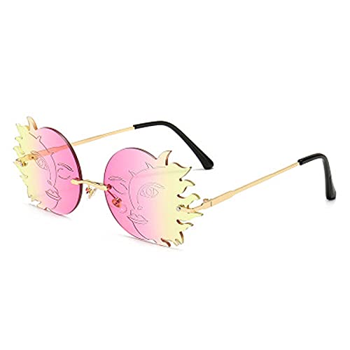 DLSM Moda sin Montura única Luna Poligonal Luna Smiley Gafas de Sol Femenino Vintage Gradiente Lente Gafas de Sol Sombras UV400 Adecuado para Playa Golf-4