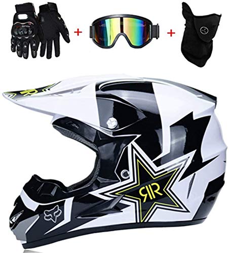 D.O.T - Casco de moto de motocross, máscara cortavientos, guantes y gafas de protección, estándar para niños, quad, bicicleta, ATV, Go Kart, Rock Star (XXL)