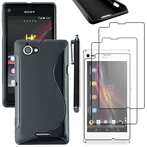 ebestStar - Funda Compatible con Sony Xperia L, Sony C2105 Carcasa Gel Silicona Gel TPU Motivo S-línea, S-Line Case Cover + Lápiz +3 Peliculas, Negro [Aparato: 128.7 x 65 x 9.7mm, 4.3'']