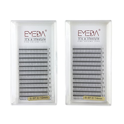 emeda 2 paquetes 3d W volumen grupo extensión de pestañas natural falsas pestañas individuales pestañas 0,07 C Curl 12 14 mm kit extensiones de pestañas 3D