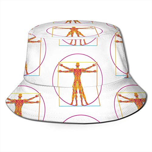 ENZOOIHUI Sombrero de Cubo de Vitruvio Pop Sombrero de Sol Unisex Sombrero de Pescador Estampado Sombrero de Viaje de Moda Sombrero al Aire Libre