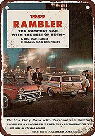 EstherMi19 1959 Rambler - Cartel de Metal con diseño de Hombre y Cueva de Garaje, Bar, cafetería, decoración de Pared de Metal, 20,3 x 30,5 cm