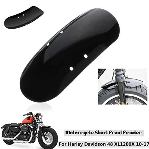 FairOnly Guardabarros delantero corto de metal para motocicleta HAR-LEY Sportster 48 XL1200X 1200 negro brillante