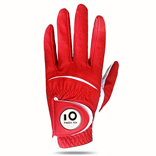 FINGER TEN Hombres Golf Glove it All Weather Velcro Stable Grip Value Pack, Golfista para diestros con Ajuste a la Izquierda, Weathersof (Rojo, S- Usado en la Mano Izquierda) FINGER TEN Hombres Golf Glove it All Weather Velcro Stable Grip Value Pack, Golfista para diestros con Ajuste a la Izquierda, Weathersof (Rojo, S- Usado en la Mano Izquierda)