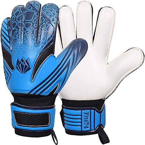 FitsT4 - Guantes de portero de fútbol para niños, con doble protección de la muñeca y látex antideslizante resistente al desgaste para dar protección para evitar lesiones, 7, Azul