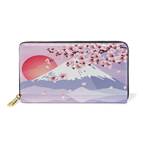 Fuji Japón Flor De Cerezo Monedero de Mujer Cremallera Billetera Cuero Cartera Teléfono Organizador para Chica niño