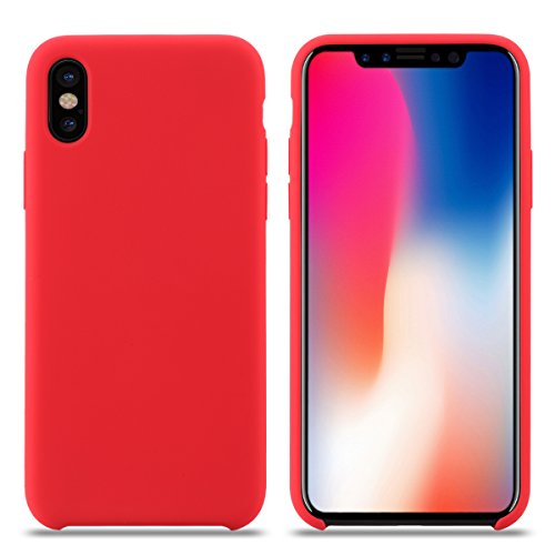 Funda iPhone X, Slim Líquido de Silicona Gel Carcasa Anti-Rasguño y Resistente Huellas Dactilares Totalmente Protectora Caso Cover Case para Apple iPhone X.(X 5.8, Rojo)