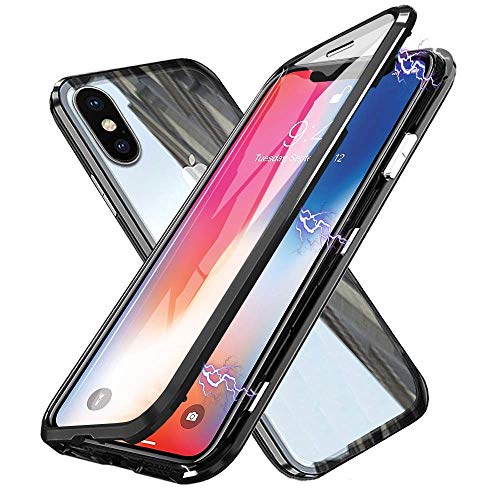 Funda para iPhone X/XS Magnetica Adsorption Carcasa 360 Grados Frente y Parte Posterior Cuerpo Completo Transparente Vidrio Templado Protección Metal Choque Cover Case - Negro Funda para iPhone X/XS Magnetica Adsorption Carcasa 360 Grados Frente y Parte Posterior Cuerpo Completo Transparente Vidrio Templado Protección Metal Choque Cover Case - Negro