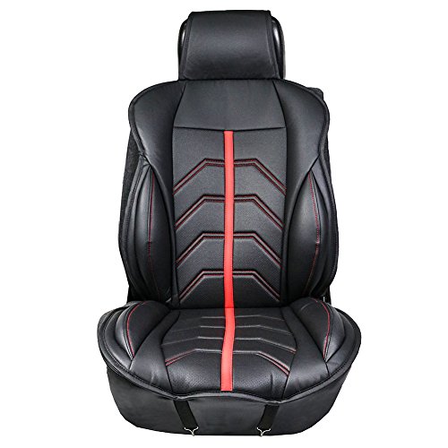 Fundas de cojín de piel sintética para asientos delanteros del coche, una sola pieza, línea negra y roja, universal