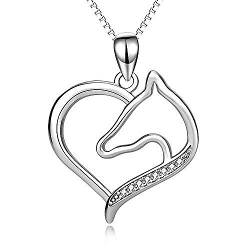 FZ FUTURE Collar de Plata 925 en Forma de corazón en Forma de Cabeza de Caballo Amor Colgante para Las Mujeres de Moda,horseheadB