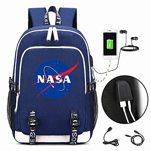 FZ FUTURE Mochila Escolar, NASA Escolar Estudiantes Mochila, con Puerto de Carga USB y línea de Audio, para Estudiantes Cool Unisex,Azul