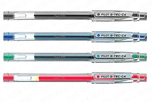 G-Tec-C-4 - Ultra fino 0,4 mm Microtip Bolígrafo de Gel - 4 unidades - Negro, azul, rojo, y verde