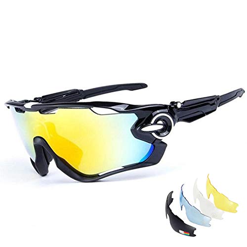 GIEADUN Gafas Ciclismo Polarizadas con 3 Lentes Intercambiables UV 400 Gafas,Corriendo,Moto MTB Bicicleta Montaña,Camping y Actividades al Aire Libre para Hombres y Mujeres TR-90 (Blanco negro)