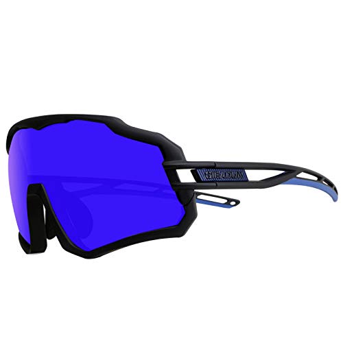 GIEADUN Gafas De Sol Polarizadas para Ciclismo con 3 Lentes Intercambiables UV400 Y Montura De TR-90, Gafas para MTB Bicicleta Montaña De Protección UV (Azul negro)