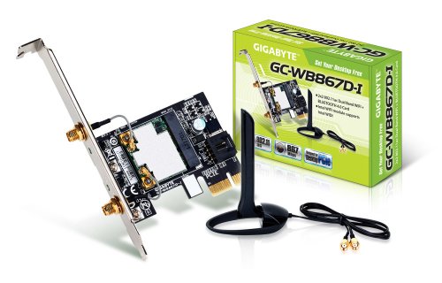 Gigabyte GC-WB867D-I Adaptador y Tarjeta de Red - Accesorio de Red (Inalámbrico, PCI-E, WLAN/Bluetooth, 867 Mbit/s, 4.0 LE, 802.11a, 802.11ac, 802.11b, 802.11g, 802.11n) Aluminio, Verde