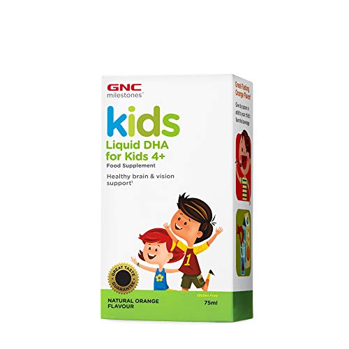 GNC Milestones® Kids Liquid DHA, sabor a naranja natural, para niños de 4 años en adelante, apoya el cerebro y la visión saludables