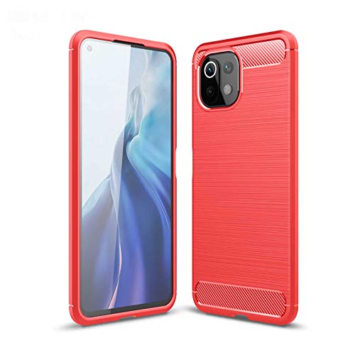 GOKEN Funda para Xiaomi Mi 11 Lite 5G | Mi 11 Lite, TPU Silicona Fibra de Carbono Protección Carcasa, Bumper Caso Case Cover con Shock- Absorción, Rojo