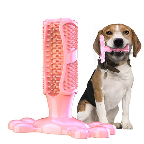 Goodn Cepillo de dientes para perros Molar Stick para perro Masticar Limpiador de dientes de goma natural para perros Masticar juguetes para mascotas (M, rosa)